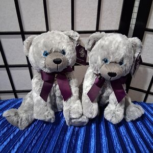 Plush Gray Teddy Bear with Purple Bow